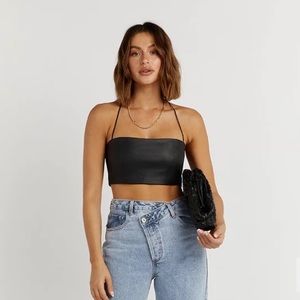 DISSH MILAN BLACK FAUX LEATHER CROP TOP (sz 10)